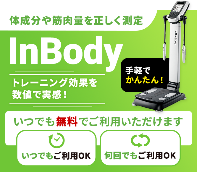 InBody-体成分や筋肉量を正しく測定- 手軽でかんたん!トレーニング効果を数値で実感!いつでも無料でご利用いただけます (いつでもご利用OK)(何回でもご利用OK)